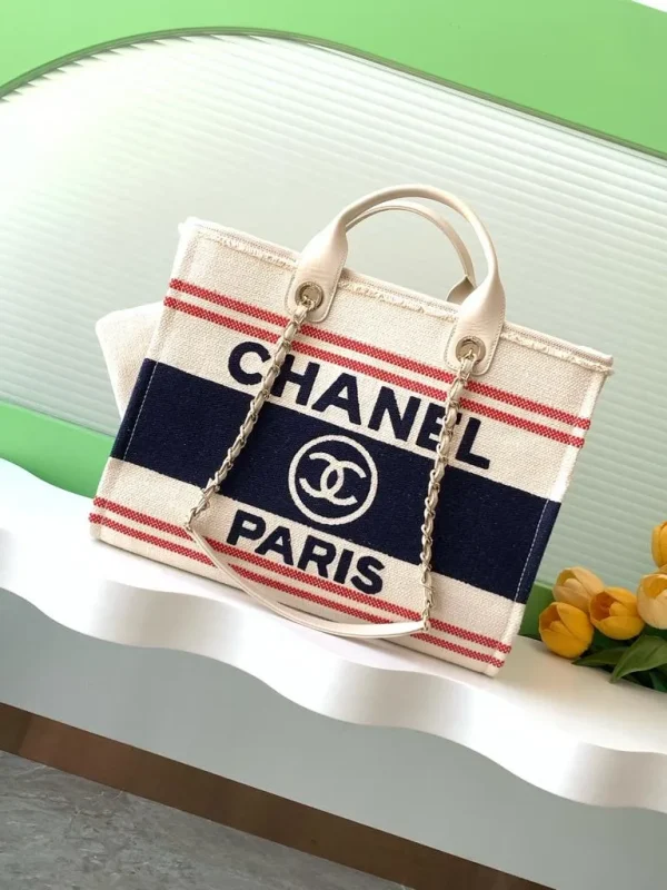 Chanel Beige Multicolor Canvas Deauville Shopper Tote Chanel