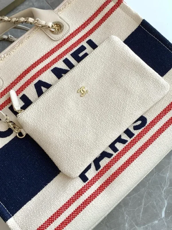 Chanel Beige Multicolor Canvas Deauville Shopper Tote Chanel - Image 4