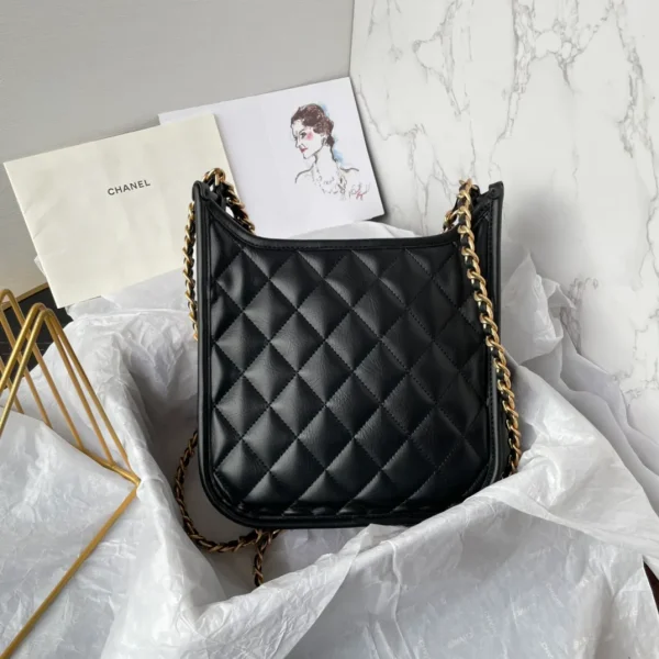 Chanel Black Calfskin Quilted CC Crossbody Hobo Handbag - Image 6