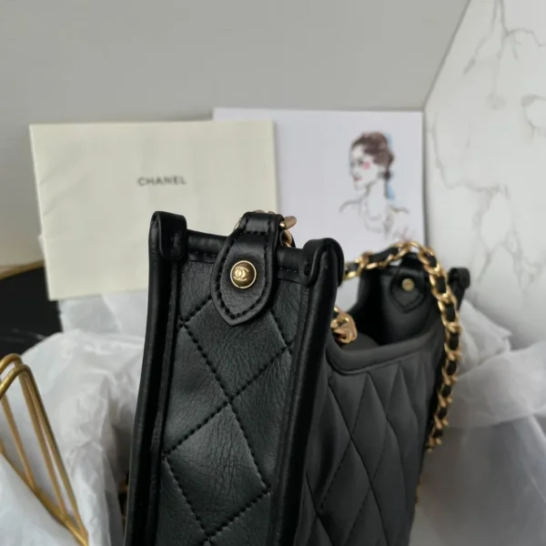 Chanel Black Calfskin Quilted CC Crossbody Hobo Handbag - Image 7
