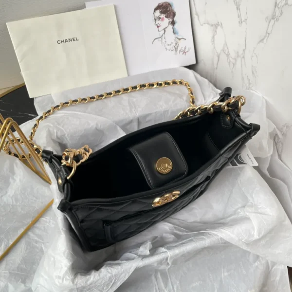 Chanel Black Calfskin Quilted CC Crossbody Hobo Handbag - Image 9