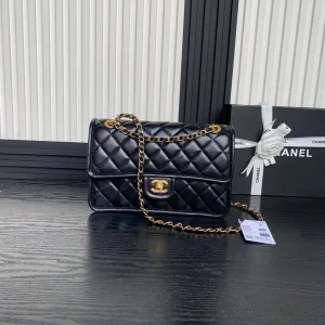 Chanel Black Lambskin Double Flap Shoulder Bag