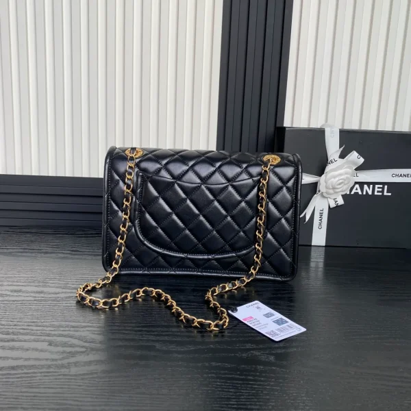 Chanel Black Lambskin Double Flap Shoulder Bag - Image 4