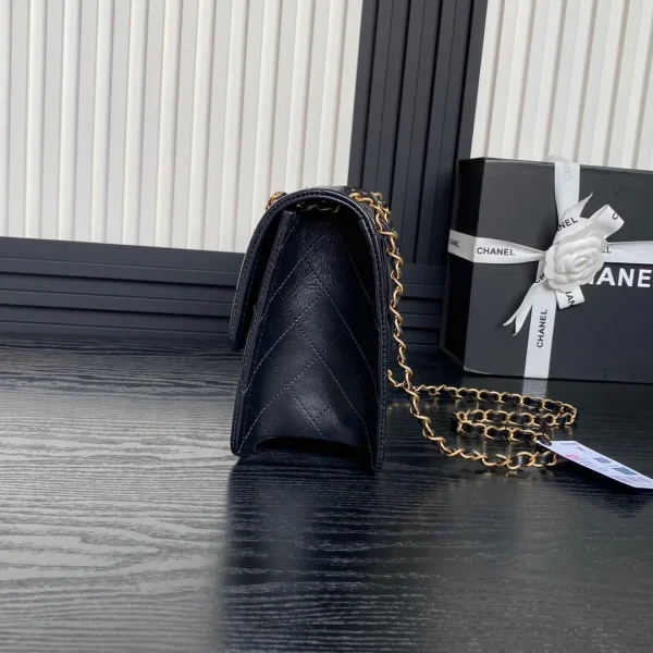 Chanel Black Lambskin Double Flap Shoulder Bag - Image 6