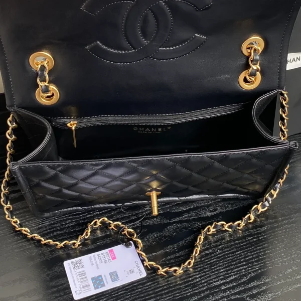 Chanel Black Lambskin Double Flap Shoulder Bag - Image 10