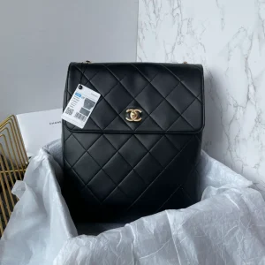 Chanel Black Small Quilted Calfskin Chain Hobo Flap Chanel