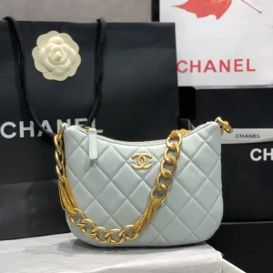 Chanel CC Chain Around Hobo Quilted Lambskin Gray