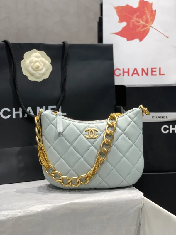 Chanel CC Chain Around Hobo Quilted Lambskin Gray