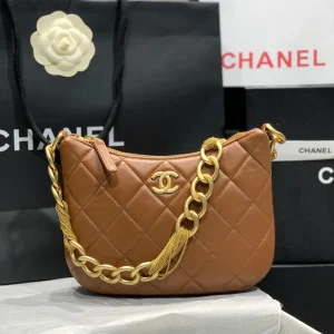 Chanel CC Chain Around Hobo Quilted Lambskin Neutral