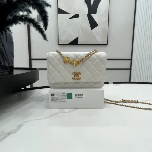 Chanel-Chanel Gold Ball White Wallet On Chain