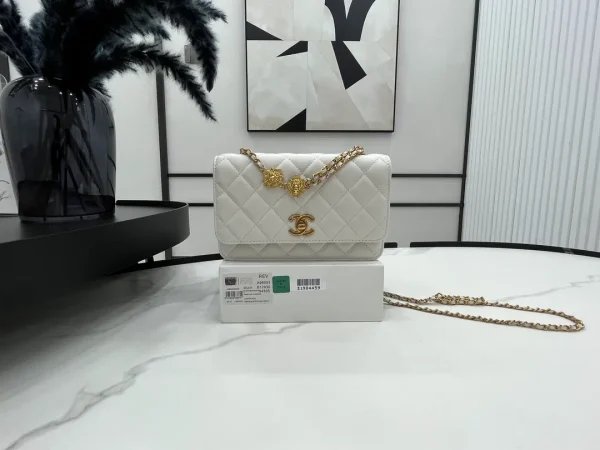 Chanel-Chanel Gold Ball White Wallet On Chain