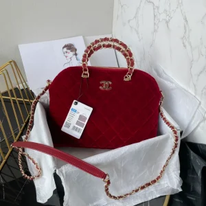 Chanel Clutch With Strap Red Bag Velvet