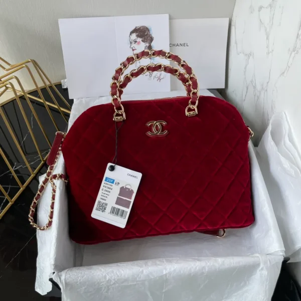 Chanel Clutch With Strap Red Bag Velvet - Image 3
