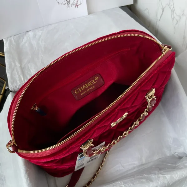 Chanel Clutch With Strap Red Bag Velvet - Image 4