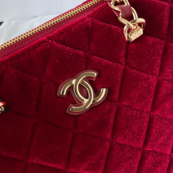 Chanel Clutch With Strap Red Bag Velvet - Image 9
