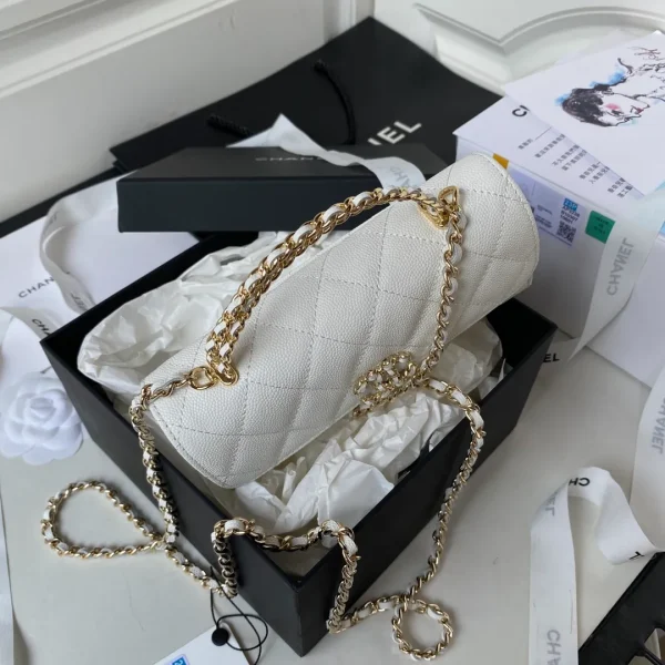 Chanel Clutch with Top Handle in White Caviar Lghw - Image 4