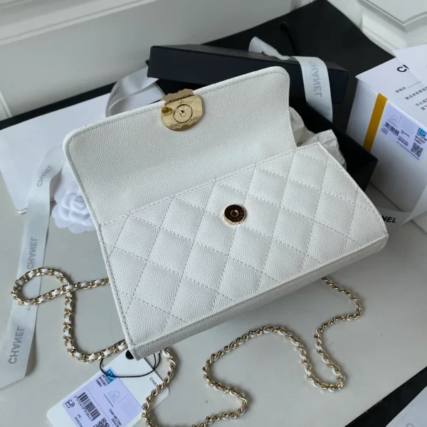 Chanel Clutch with Top Handle in White Caviar Lghw - Image 7