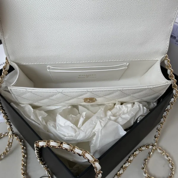 Chanel Clutch with Top Handle in White Caviar Lghw - Image 8