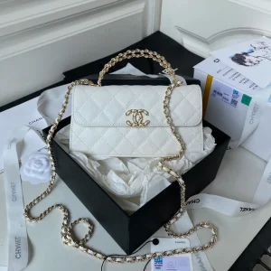 Chanel Clutch with Top Handle in White Caviar Lghw