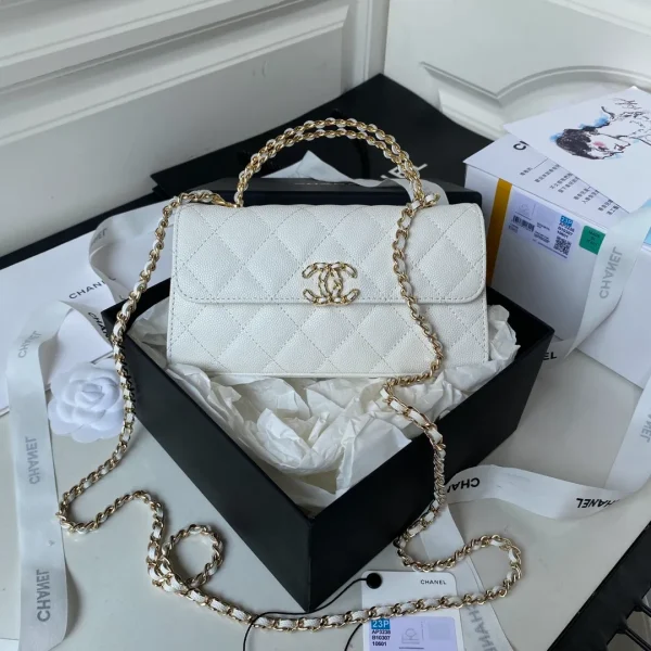 Chanel Clutch with Top Handle in White Caviar Lghw