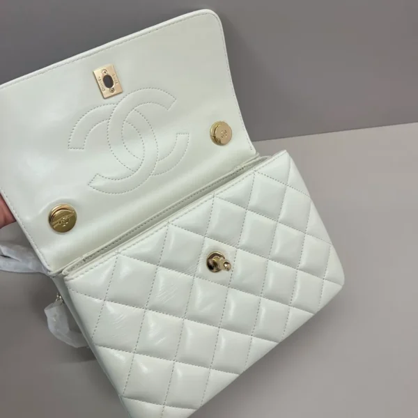 Chanel Coco Mark Matelasse Handbag White Leather - Image 9