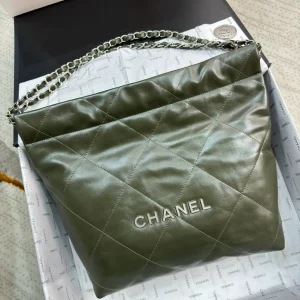 Chanel Fatigue Green Quilted Glossy Leather 22 Bag Chanel