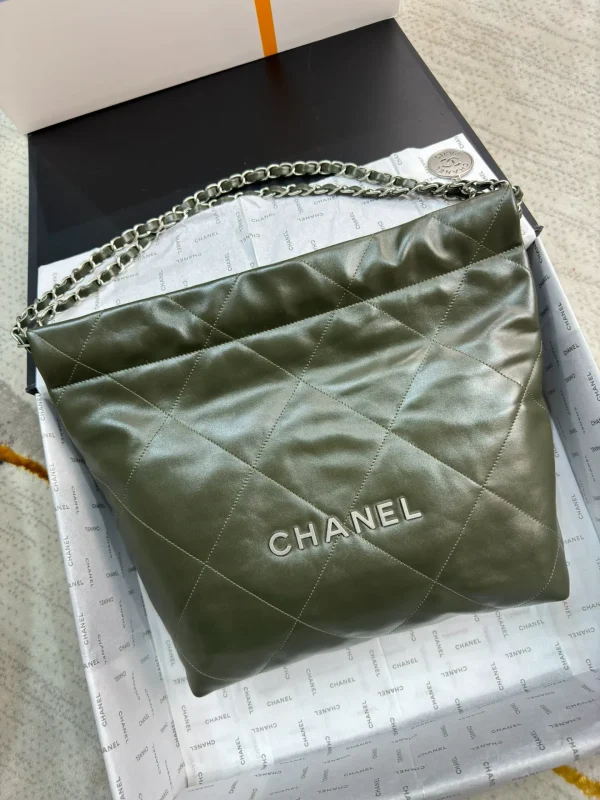 Chanel Fatigue Green Quilted Glossy Leather 22 Bag Chanel