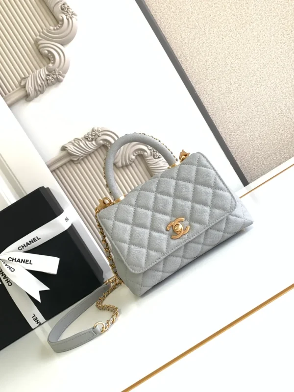 Chanel Flap Bag With Top Handle Grained Calfskin Gold Metal