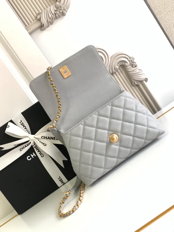 Chanel Flap Bag With Top Handle Grained Calfskin Gold Metal - Image 9
