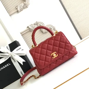 Chanel Flap Bag With Top Handle Grained Calfskin Gold Metal