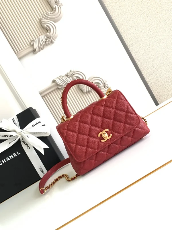 Chanel Flap Bag With Top Handle Grained Calfskin Gold Metal