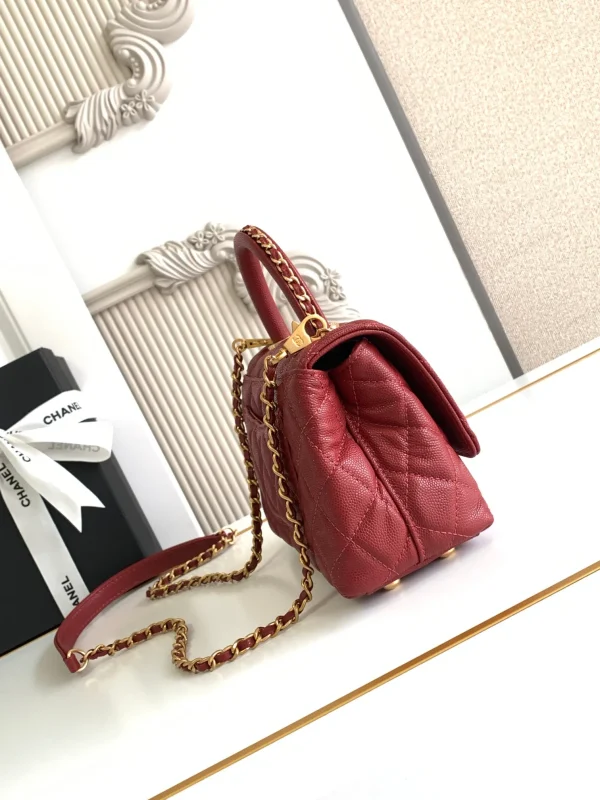 Chanel Flap Bag With Top Handle Grained Calfskin Gold Metal - Image 5