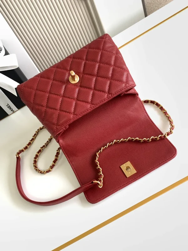 Chanel Flap Bag With Top Handle Grained Calfskin Gold Metal - Image 9