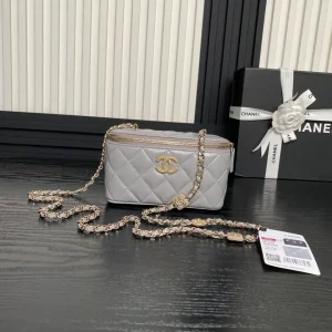 Chanel Grey Quilted Lambskin Pearl Crush Small Vanity