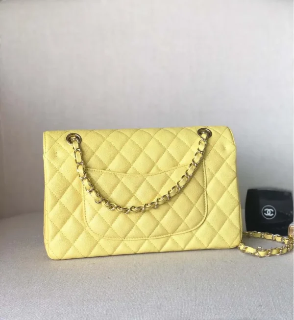 Chanel Iridescent Yellow Quilted Caviar Leather Medium Double Flap Classic Bag - Image 4