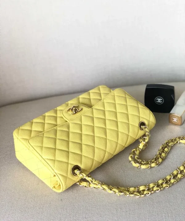 Chanel Iridescent Yellow Quilted Caviar Leather Medium Double Flap Classic Bag - Image 5