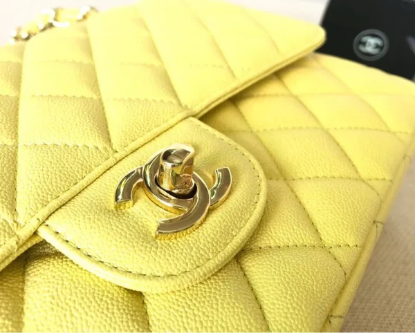 Chanel Iridescent Yellow Quilted Caviar Leather Medium Double Flap Classic Bag - Image 6