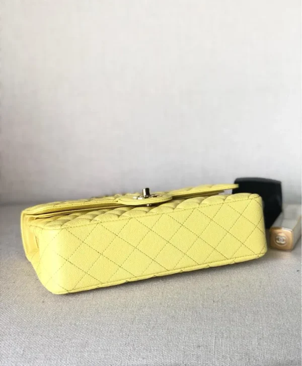 Chanel Iridescent Yellow Quilted Caviar Leather Medium Double Flap Classic Bag - Image 7