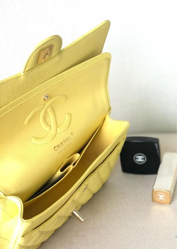 Chanel Iridescent Yellow Quilted Caviar Leather Medium Double Flap Classic Bag - Image 8