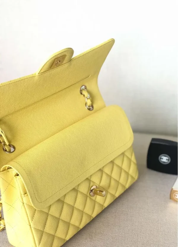 Chanel Iridescent Yellow Quilted Caviar Leather Medium Double Flap Classic Bag - Image 9