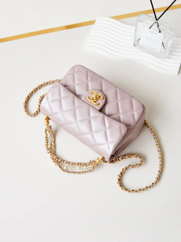 Chanel Mini Square Pearl Flap Bag Light Pink - Image 9