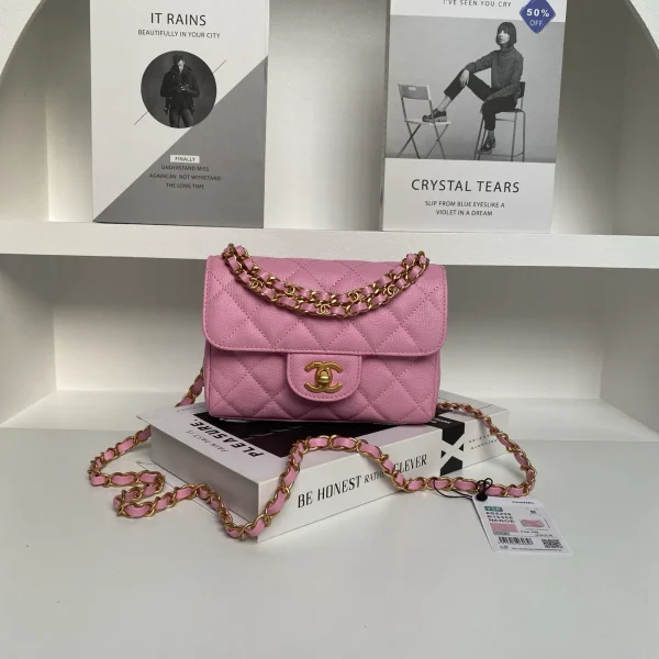 Chanel Mini Square Sakura Pink Caviar Vintage 24k Gold
