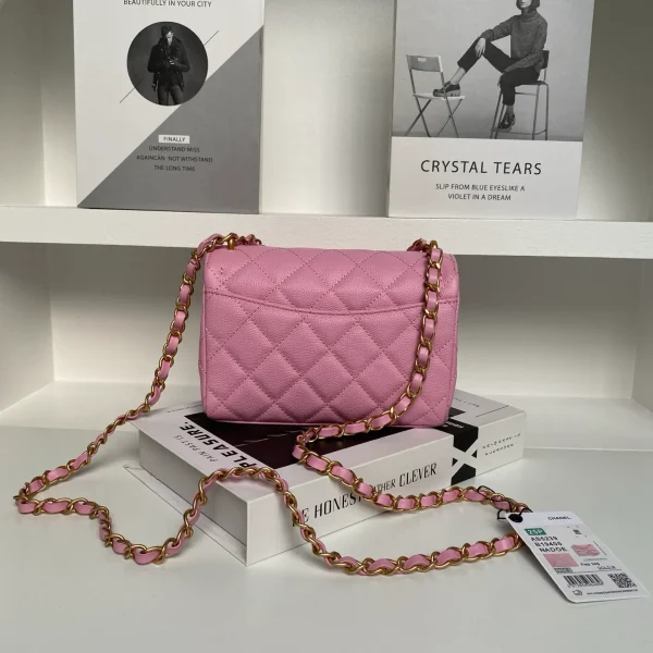 Chanel Mini Square Sakura Pink Caviar Vintage 24k Gold - Image 5