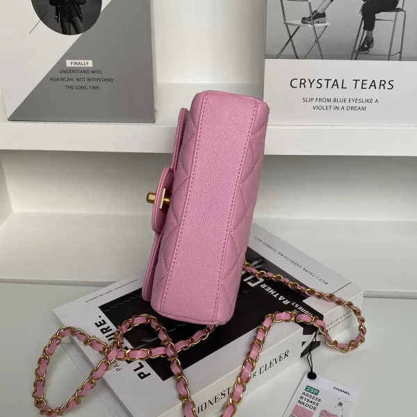 Chanel Mini Square Sakura Pink Caviar Vintage 24k Gold - Image 9