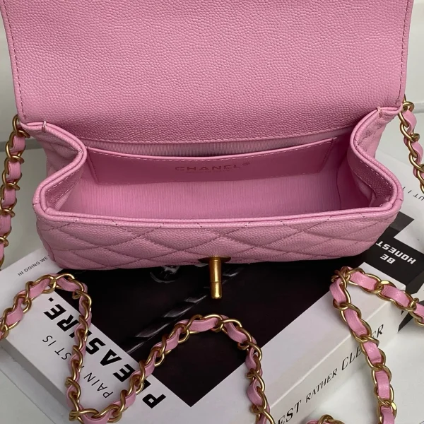 Chanel Mini Square Sakura Pink Caviar Vintage 24k Gold - Image 10
