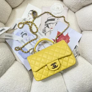 Chanel Mini Top Handle Yellow Flap Bag