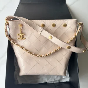 Chanel Pink Quilted Caviar Top Handle Drawstring Bucket Bag