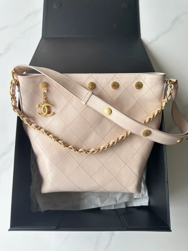 Chanel Pink Quilted Caviar Top Handle Drawstring Bucket Bag