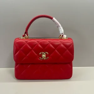 Chanel Red Quilted Lambskin Small Trendy CC Dual Handle