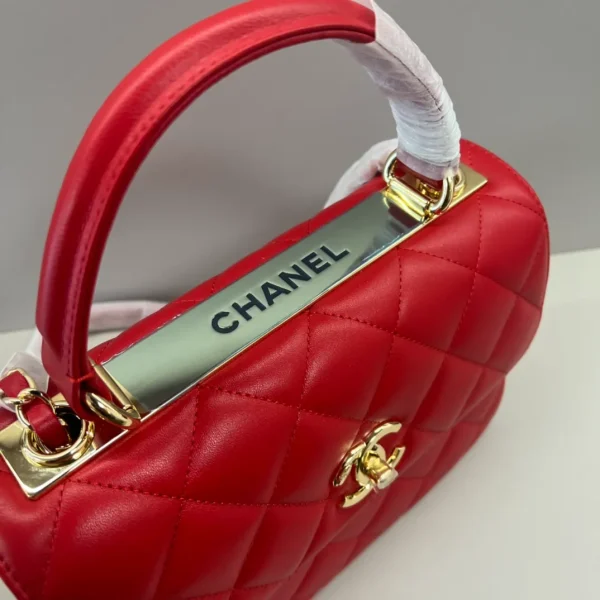 Chanel Red Quilted Lambskin Small Trendy CC Dual Handle - Image 6